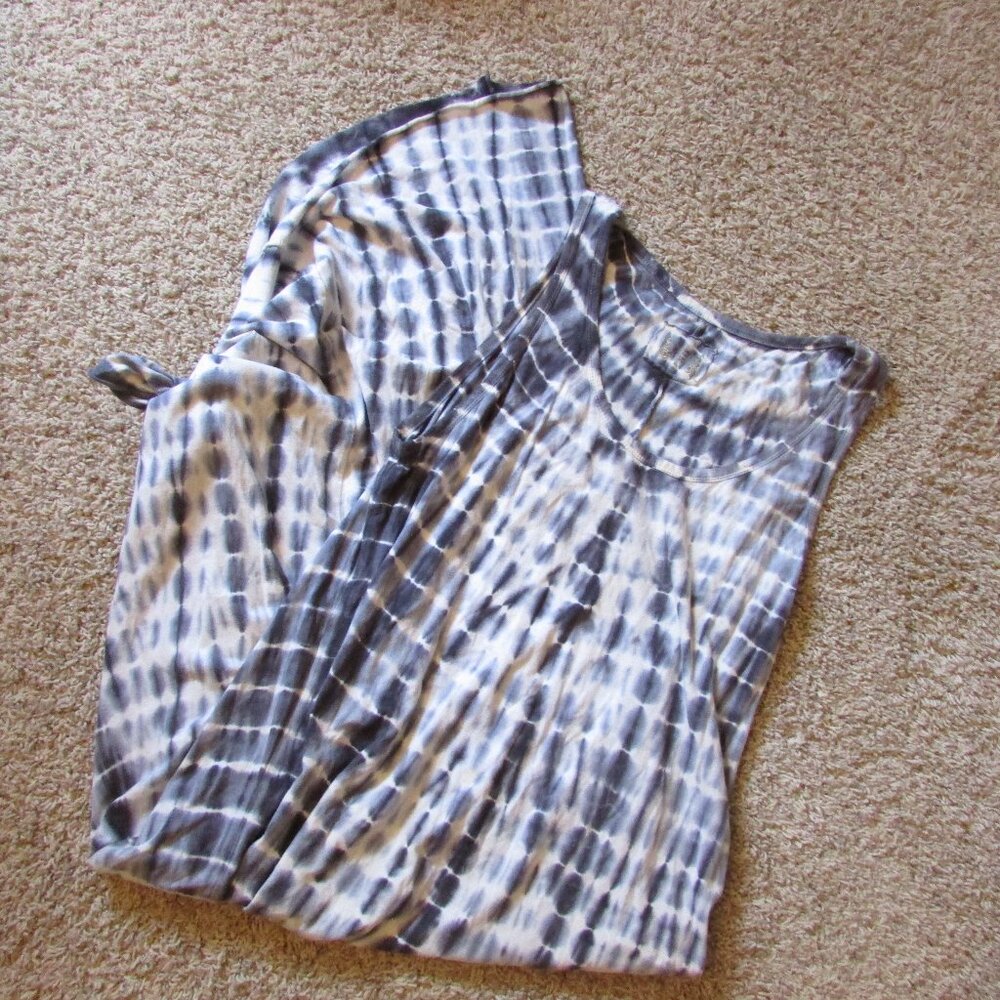 Ruff Hewn XL Black Gray White Tie Dye Look Maxi Sundress Knit Scoop Neck